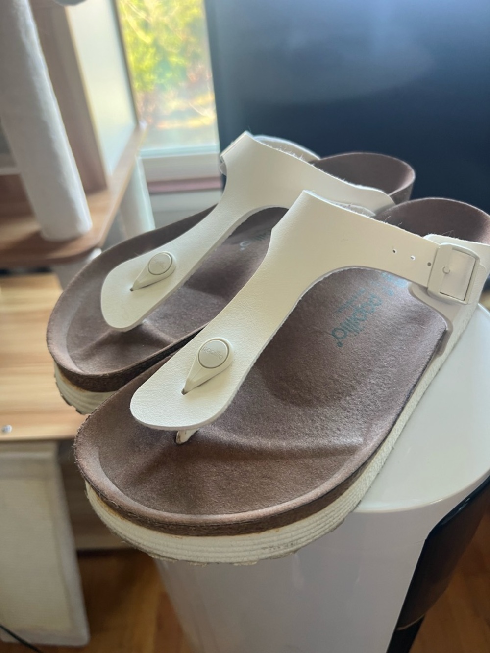 Papillio White T-Strap Thong Sandals
